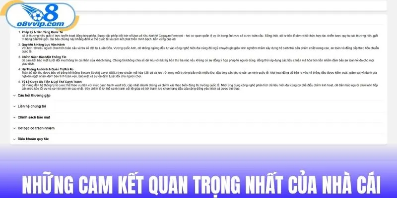 Điểm qua những cam kết quan trọng nhất của nhà cái